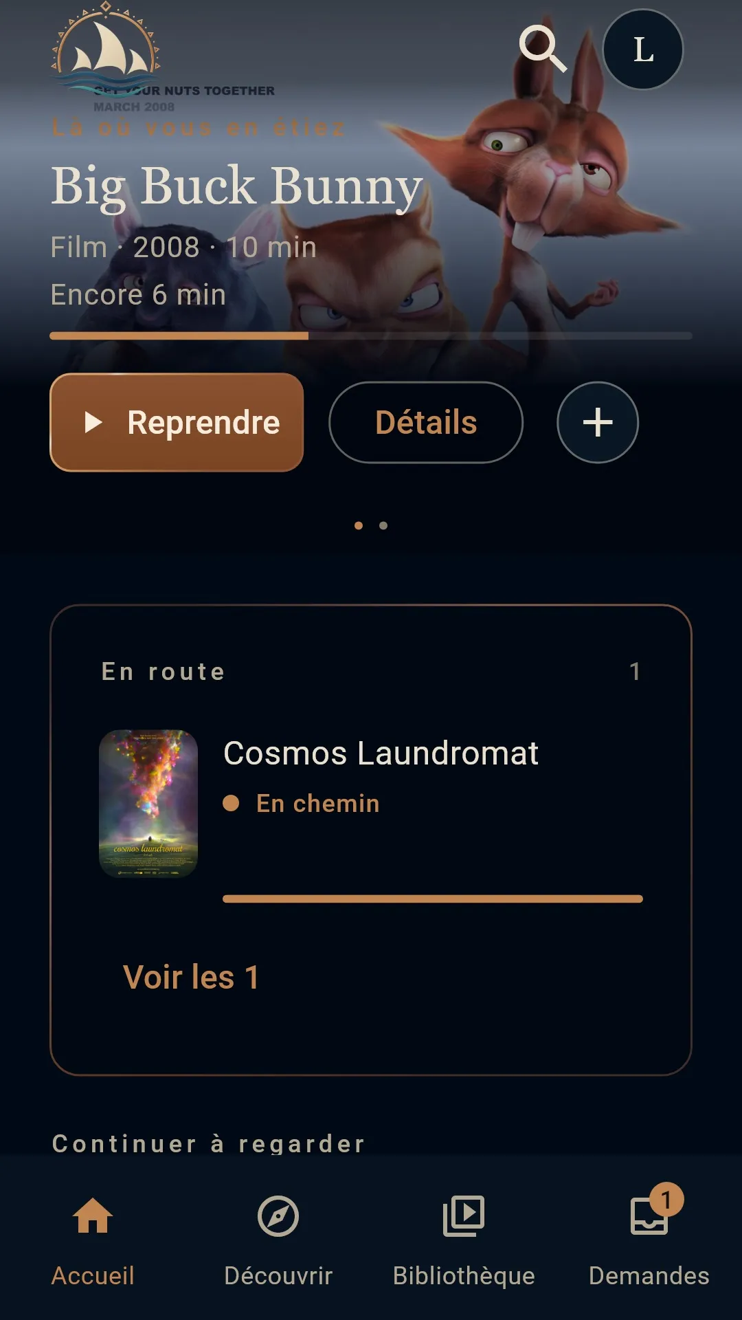 L’accueil, avec le film en cours et le temps qu’il reste